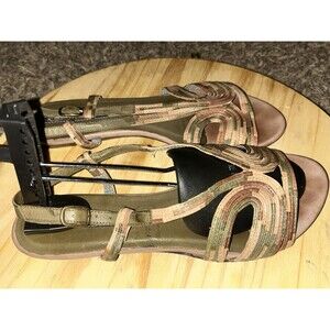 Alberto Fermani Flat Sandals Women’s 9 Green/ Brown/Tan